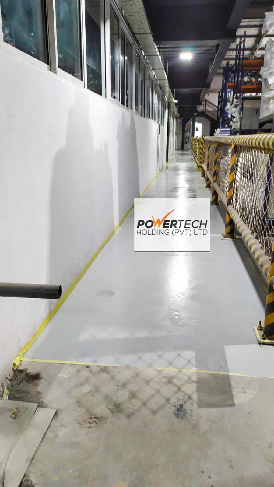 epoxy flake floor with helicopter in storage