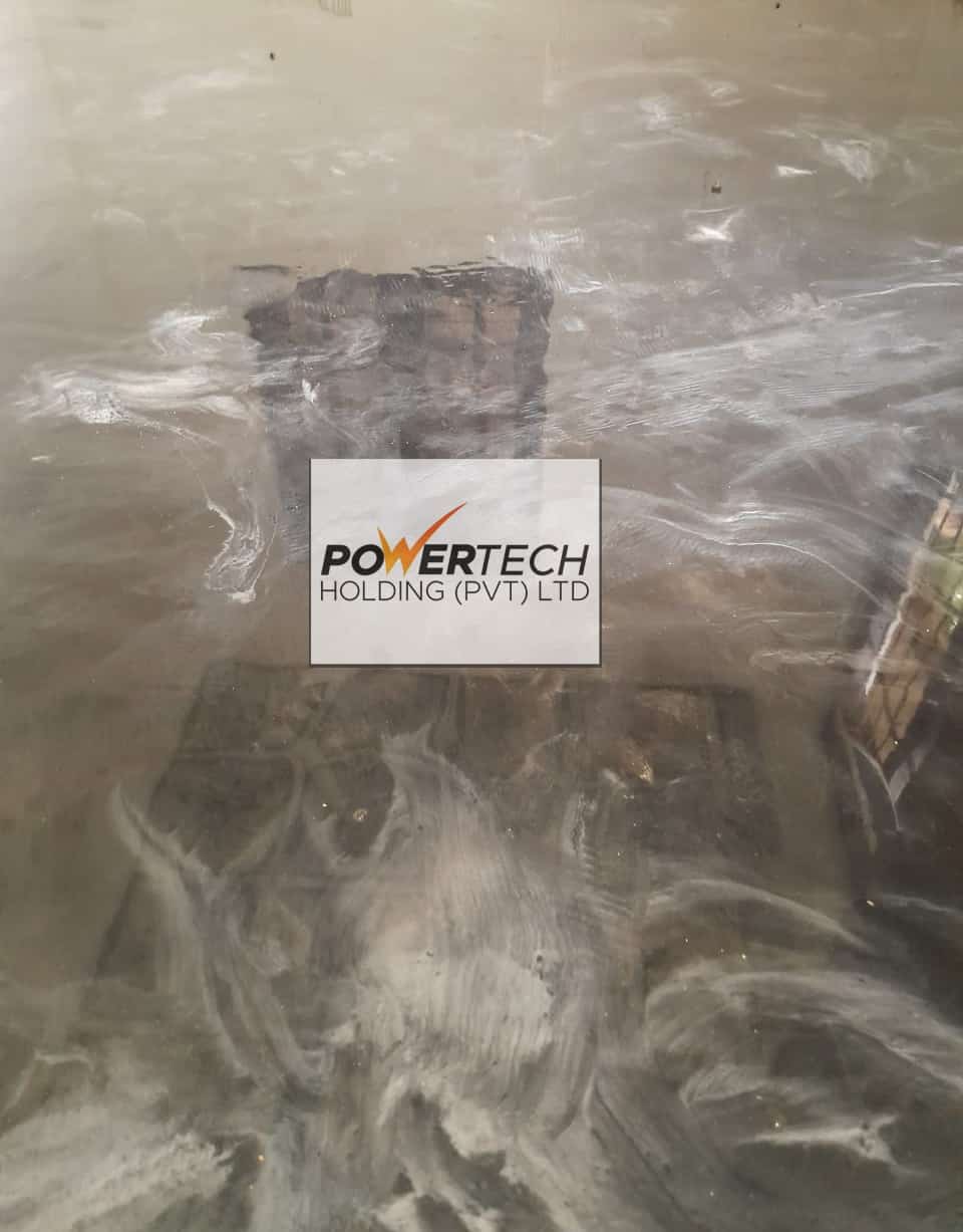 epoxy flake floor with helicopter in storage